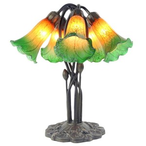 5 Shade Lily Lamp - Amber/Green - 43cm + Free Bulbs