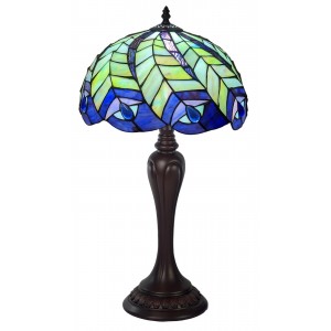 Peacock Design Tiffany Table Lamp 59cm With Serene Base + Free Incandescent Bulb