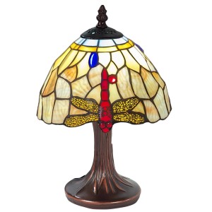 Dragonfly Tiffany Table Lamp 30cm  (Small) Yellow / Cream + Free Incandescent Bulb 