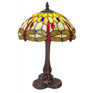 Dragonfly Tiffany Table Lamp 38cm (Medium) Yellow / Cream + Free Incandescent Bulb 