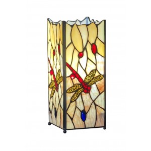 Dragonfly Square Tiffany Table Lamp 27cm Yellow / Cream + Free Incandescent Bulb 