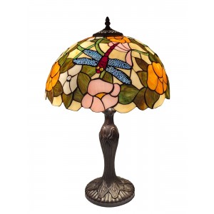 Flower & Dragonfly  Tiffany Table Lamp (Medium) 47cm With 30cm Shade Dia. + Free Bulb