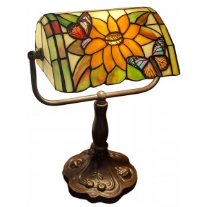 Bankers Lamp - Sunflower and Butterfly Design 33cm + Free Bulb