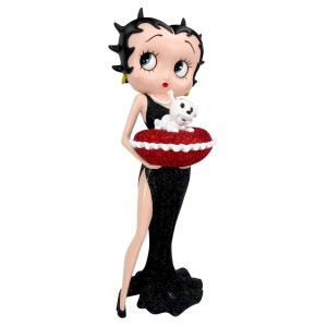 Betty Boop with Pudgy on Red Glitter Pillow Box (Black Glitter Dress) 36.5cm