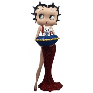 Betty Boop with Pudgy on Blue Glitter Pillow Box (Red Glitter Dress) 36.5cm