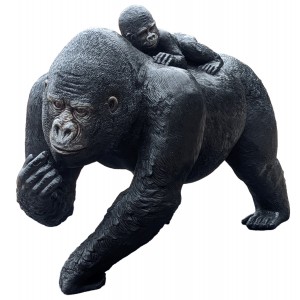 Life Size Female Gorilla & Baby Sculpture - 123cm