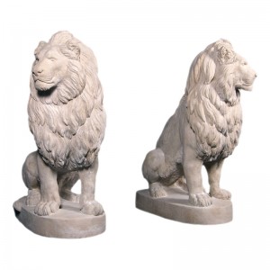 Set Of 2 Sitting Lions Roman Stone Finish
