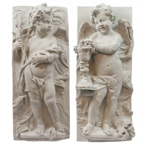 Set Of 2 Cherub Wall Panels - Roman Stone Finish