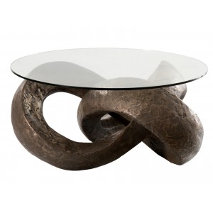 Trifoil Coffee Table Bronze Base With Glass Top - 89cm