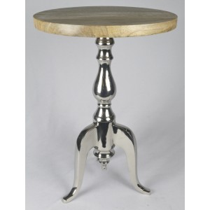 Table With Mango Wood Top - Nickel Plated Finish Aluminium 