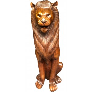 Suar Wood Lion Sculpture 104cm