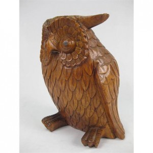 Hand Carved Suar Wood Owl - 28cm