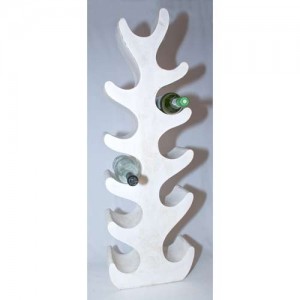 Hand Carved Suar Wood Abstract Tree Wine Rack White Finish (11 Bottles)