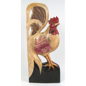 Albesia Wood Batik Design Chicken 36cm
