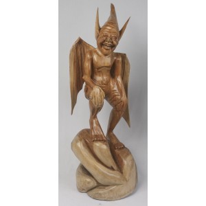 Hand Carved Wooden Hobbit Gremlin Elf Pixie Goblin Mythical Creature Natural Finish 100cm