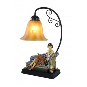 Art Deco Lady Figurine On Chaise Table Lamp + Free Bulb