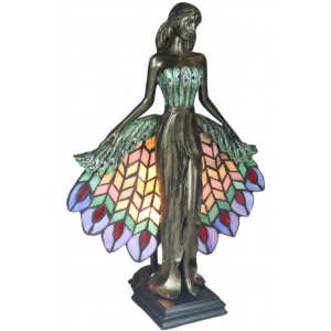 Peacock Lady Lamp with Tiffany Style Glass Skirt + Free Bulb  41cm 