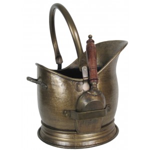 45cm Classic Heavy Duty Large Antique Brass Plated Finish Coal Scuttle Hod Bucket With Shovel  