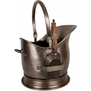 45cm Classic Heavy Duty Large Antique Pewter Finish Coal Scuttle Hod Bucket With Shovel