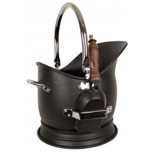 45cm Classic Heavy Duty Large Black Nickel Plated Finish Coal Scuttle Hod Bucket With Shovel