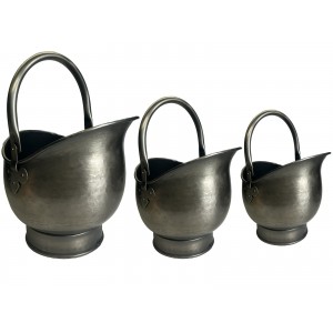 Set of 3 Round Coal Buckets - Antique Pewter Finish 44cm