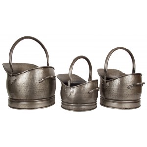 Set Of 3 Classic Scuttles - Antique Pewter Finish 47cm