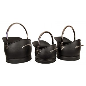 Set Of 3 Classic Scuttles - Black and Nickel 43cm