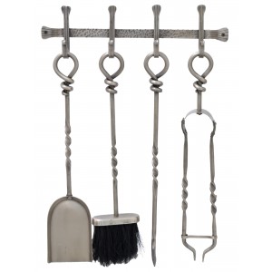 58cm Antique Pewter Wall Hanging Wrought Iron Companion Set