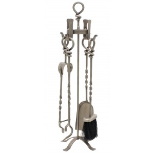 69cm Pewter Twist Wrought Iron Companion Set 