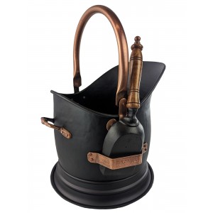 45cm Coal Bucket / Shovel - Black With Copper Shovel Bracket 