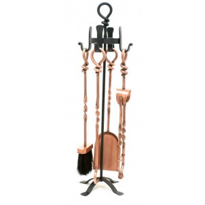 69cm Black/Copper Finish Twist Wrought Iron Companion Set 