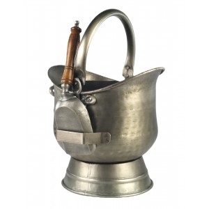 Coal Bucket/Shovel ‐ Embossed Hinges Antique Pewter Finish - H:44cm