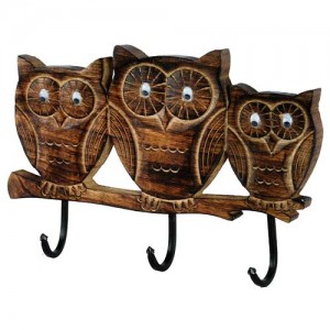 Mango Wood Ollie Owl Design Triple Coat Hooks