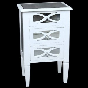 White Fret Mirror 3 Drawer Bedside Cabinet