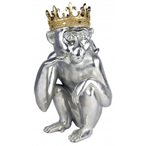 Silver Macaque Monkey With Gold Crown 38cm