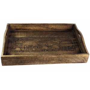 Mango Wood Elephant Design Tray 45.5cm