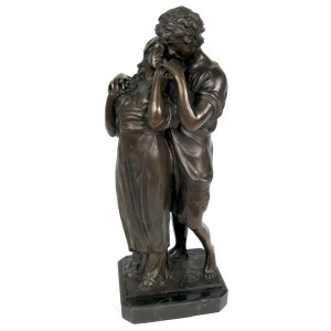Foundry Cast Bronze Lovers Sculpture On Marble Base 51cm