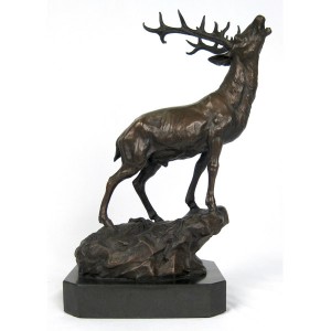 Stag On Rock Hot Cast Bronze Sculpture 38.5cm