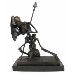 Skeleton Warrior Foundry Cast Bronze Sculpture On Marble Base 33cm