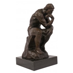 Foundry Cast Bronze The Thinker Sculpture On Marble Base 29.5cm