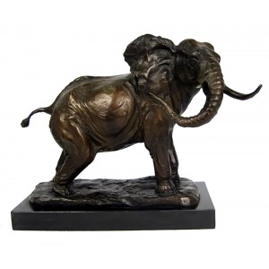 Foundry Cast Bronze Elephant Sculpture On Marble Base 39.5cm