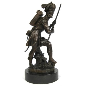 Foundry Cast Bronze Soldier Sculpture On Marble Base 42cm