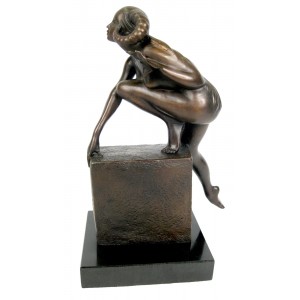 Foundry Cast Bronze Devil Woman Sculpture On Marble Base 27cm