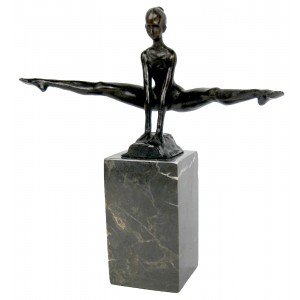 Gymnast Dancer Foundry Cast Bronze Sculpture On Marble Base 26cm