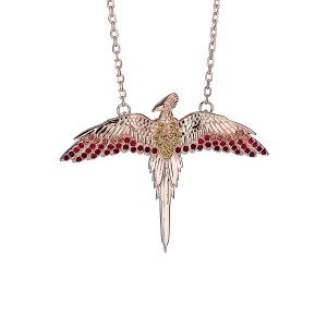 Official Harry Potter Sterling Silver Rose Gold Plated Fawkes Necklace Embellished with Swarovski Crystals