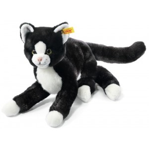 Steiff Mimmi Dangling Cat - Black/White - Soft Woven Fur - 30cm - 099366