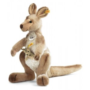 Steiff Kango Kangaroo With Baby - Beige Tipped - Soft Woven Fur - 40cm - 064623