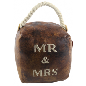 Square Faux Leather 'Mr And Mrs' Doorstop 