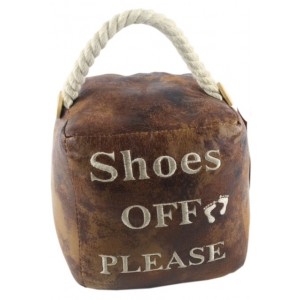 Square Faux Leather 'Shoes Off Please' Doorstop 