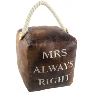 Square Faux Leather 'Mrs Always Right' Doorstop 